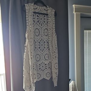 Crochet Open-Front Vest — White